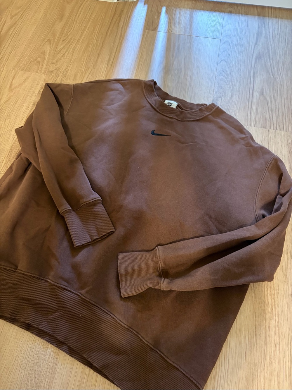 Nike Men's Brown Crewneck Sweatshirt with Black Swoosh